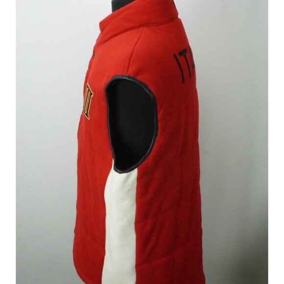 Polo by Ralph Lauren Italia Cotton Red White Quilted Vest Leather Trim XXL 2XL - Picture 2 of 5